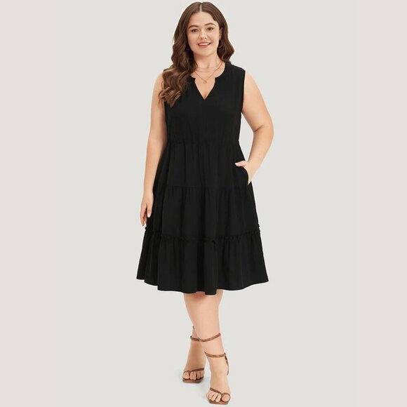 NWT BloomChic Black Supersoft Essentials Notched Ruffle Layered Sleeveless Dress - Picture 3 of 5